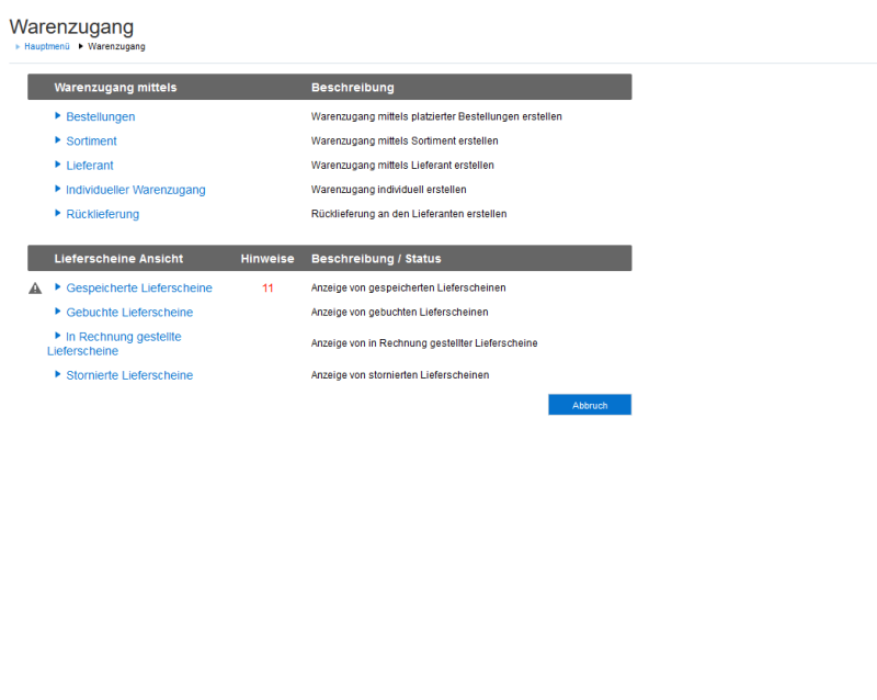 Screenshot vom Inventory Management der Oracle Hospitality Suite 8